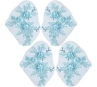 CABODYALS 4 pz. Applique In Pizzo Floreale Azzurro, Ricamo Floreale In Poliestere, Toppe In Tulle, Vintage, 3D, Ricamate, In Tinta Unita, per Cucire, Realizzare Abiti, Artigianato, Forniture per Spose
