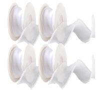 CABODYALS 4 rotolo Da 20 metri di Nastro Bianco con Perle, Nastri Trasparenti In Organza e Chiffon A Spina di Pesce con Perline Da Sposa, con Bobina per Confezioni Regalo, Inviti di Nozze, Bouquet e D