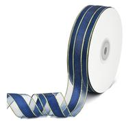 CABODYALS 45.72M 25mm Nastro Organza Blu Navy Bordo Oro Nastro Trasparente Nylon Trasparente Morbido Liscio Maglia Voile Luccicante Bobina Nastri per Confezionamento Regalo Bouquet Trecce per Capelli