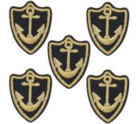 CABODYALS 5 pezzo di Toppa Ricamata con Ancora per Barca In Oro Nero Toppe di Riparazione con Ricamo Nautico Stemma Da Marinaio Da Stirare Applique per Cucire Riparare Vestiti Jeans Borse Cappelli Sca