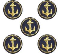 CABODYALS 5 pz Toppe Da Marinaio Da Stirare Nere Piatte Rotonde Toppe Nautiche Ricamate con Ancora Dorata Da Cucire e Riparare, Applique Alla Rinfusa per Cucire Zaini, Vestiti, Jeans, Borse, Natale, F