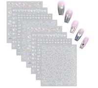 CABODYALS 8 fogli 4 stili Colorati 3D Laser Modello Cuore Adesivi per Nail Art Scintillanti Autoadesivi Trasparenti Decalcomanie Glitterate Cuori Cavi Design Foglio per Donne Decorazione Unghie Fai Da