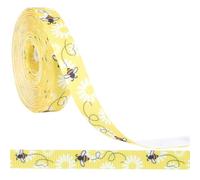 CABODYALS 9.14M 10mm Nastro Ape Giallo Bianco Poliestere Api Modello Stampa Nastro Primavera Stampato Grosgrain Tessuto Nastri Sottile Rotolo Alla Rinfusa per Cucire Realizzazione Artigianato Ghirland