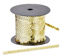 CABODYALS 91.44M 6mm Oro Paillettes Nastro Oro Paillettes Paillettes Elastico Rotolo Paillettes Piatto Rotondo Striscia di Paillettes con Bobina Nastro Lucido Corda per Fare Cucito Tende Scarpe Decora