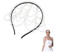 CABODYALS Cerchietto per Capelli con Perle Bianche Stile Vintage per Matrimonio con Nappe A Strati Perle Copricapo Catena con Perline Finte Accessori per Capelli 1920 cerchietto per Capelli Da Donna S