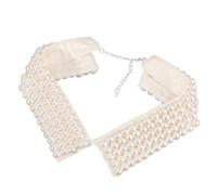 CABODYALS Collana con Colletto In Finta Perla Beige, Colletto con Bavaglino Staccabile In Perline Color Avorio, Colletto Vintage In Finta Perla con Catena di Estensione per Donna, Giroscollo, Maglione