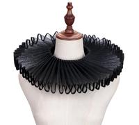 CABODYALS Collare Finto In Tulle Nero con Volant Stile Vittoriano Rinascimentale Elisabettiano Staccabile con Lacci Trasparente In Organza per Donne Accessori per Costumi Da Donna Halloween e Cosplay.