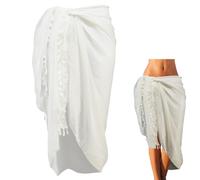 CABODYALS Copricostume Lungo Bianco con Frange Pareo Costume Da Bagno Sciarpa Trasparente In Rete Copricostume Alla Moda Rettangolo In Cotone Bikini Estivo Costume Da Bagno Sexy Copricostume Scialli p