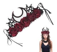 CABODYALS Corona di Fiori di Rosa Nera Copricapo Floreale Gotico Fascia per Capelli da Vampiro Scuro Tiara da Regina Accessori per Capelli con Velo in Rete Copricapi di Halloween per Donne Feste