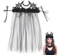 CABODYALS Corona di fiori neri con rosa tiara gotica floreale strega copricapo scuro vampiro fascia accessori per capelli con velo in rete copricapo per Halloween per donne, cosplay, feste, festival