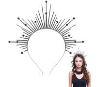 CABODYALS Corona nera con strass e strass, stile vintage, rinascimentale, renfaire, tiara maria, accessorio per donne, matrimoni, feste, cosplay, concorsi di bellezza, festival, costmue