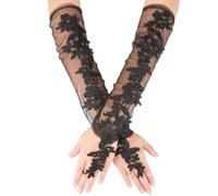 CABODYALS Guanti Lunghi In Pizzo Nero Senza Dita, Lunghezza Al Gomito, Eleganti, Vintage, Trasparenti, con Motivo Floreale, In Tulle e Pizzo, per Donna, Accessori per Costumi Da Ballo, Da Sposa, Da Se