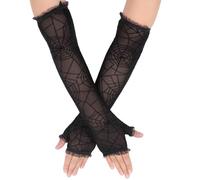 CABODYALS Guanti Senza Dita In Rete Nera Gotica Da Donna, Maniche A Ragnatela per Halloween, Trasparenti, Lunghe, Stile Gotico Punk, Stile Ragnatela, Alla Moda, In Pizzo, Da Strega, per Feste In Costu