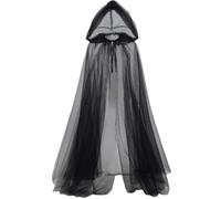 CABODYALS Mantello Da Elfo Nero con Cappuccio, Lungo In Poliestere, Stile Vampiro, per Halloween, Stile Gotico, Fantasma, Tulle Trasparente, Seta, Strega, Abito Da Sposa, per Donna, Accessori per Cost