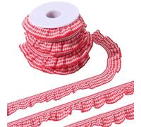CABODYALS Nastro Arricciato A Quadretti Rossi da 9.14 m e 20mm con Rocchetti Vuoti Pizzo Plissettato Tessuto Tartan Vintage Passamaneria Classica per Cucire Realizzare Colletti per Abiti Decorazi