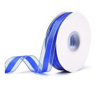 CABODYALS Nastro di Organza Trasparente Blu Largo 45.72 m, 25mm, Tessuto di Voile A Righe in Chiffon A Rete Trasparente con Bordo Dorato, per Cucito, Artigianato, Confezioni Regalo, Bouquet, Decorazi