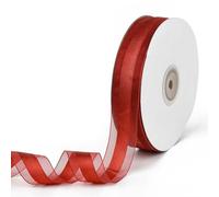 CABODYALS Nastro di Organza Trasparente Rosso Scuro Largo 45.72 m, 25mm, in Chiffon A Righe, con Bordo in Raso, in Tessuto, Nastri per Cucito, Artigianato, Confezioni Regalo, Bouquet, Decorazioni per