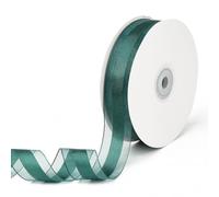 CABODYALS Nastro di Organza Trasparente Verde Scuro Largo 45.72 m, 25mm, con Bordo in Raso, Tessuto di Voile A Righe in Chiffon Trasparente, Nastri di Filato all'Ingrosso per Cucito, Artigianato, con