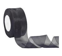 CABODYALS Nastro in Organza Trasparente Nero da 45.72 m e 50mm di Larghezza in Tulle di Seta Trasparente in Tessuto A Rete Liscia per Cucito Artigianato Confezioni Regalo Bouquet Inviti Decora