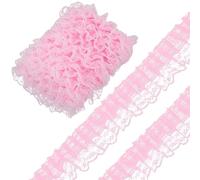CABODYALS Nastro in Pizzo Arricciato Rosa da 10 m e 46.5mm Doppio Strato Bordo Plissettato in Tulle Motivo Floreale Vintage Nastri Decorativi in Tessuto per Cucire Realizzare Abiti Abiti da Spo