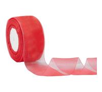 CABODYALS Nastro Trasparente in Organza Rossa Trasparente da 45.72 m e 50mm di Larghezza colonneto di Tulle Chiffon Rete di Seta Tessuto Natalizio Nastri per Cucito Artigianato Confezioni Regal