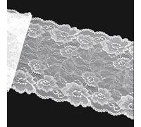 CABODYALS Rotolo di Tessuto con Bordo In Pizzo Floreale Da 9.14 m e 8.66 pollici Elastico Largo In Poliestere Bianco con Applicazioni Floreali per Cucito Artigianato Vestiti Costumi Forniture Fai Da T