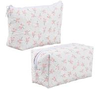 CABODYALS Set di 2 borse per il trucco floreale in 2 stili carino con cerniera a forma di fiore borsa cosmetica in poliestere portatile portaoggetti trapuntata organizer per articoli da toeletta in