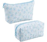 CABODYALS Set di 2 borse per il trucco floreale in 2 stili carino con cerniera a forma di fiore borsa cosmetica in poliestere portatile portaoggetti trapuntata organizer per articoli da toeletta in