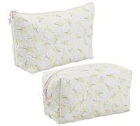 CABODYALS Set di 2 borse per il trucco floreale in 2 stili carino con cerniera a forma di fiore borsa cosmetica in poliestere portatile portaoggetti trapuntata organizer per articoli da toeletta in