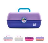 Caboodles On-The-Go Girl Makeup Box, bicolore lilla su cobalto, scatola organizer per trucco in plastica rigida, specchio integrato, chiusura sicura per viaggi sicuri, spazio per oggetti di grandi