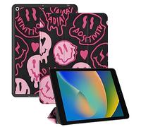 Cabreche Compatible with iPad 10.2 inch Case,9th /8th /7th Generation Case (2021/2020/2019) Hard Back Trifold,Auto Sleep/Wake Cover,for Women Cute Aesthetic Preppy Face-Black Pink