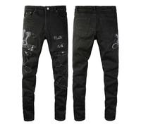 CABULE Jeans con Toppe strappate Cobra Ricamate Stretch Slim High Street denim-nero-36