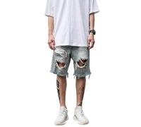 CABULE Jeans da Strada Estivi da Uomo, Pantaloncini da mendicante Strappati di Grandi Dimensioni con Bordo Grezzo retrò Invecchiato - Blu - XXXL