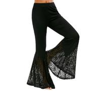 CABULE Pantaloni Svasati in Pizzo Punk Gotico Allacciati Slim Moda Fasciatura Taglia Pantaloni a Zampa d'elefante per Le Donne Pantaloni Sottili Estivi Larghi Neri Pantaloni Lunghi-Stile 1-L