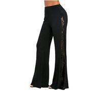 CABULE Pantaloni Svasati in Pizzo Punk Gotico Allacciati Slim Moda Fasciatura Taglia Pantaloni a Zampa d'elefante per Le Donne Pantaloni Sottili Estivi Larghi Neri Pantaloni Lunghi-Stile 3-L