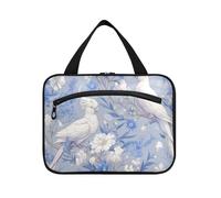 Cacatua bianchi Blue Bird Hanging Borse da viaggio con gancio, designer espandibile articoli da toeletta borsa per articoli da toeletta essenziali da viaggio per le donne Hotel estuche de maquillaje