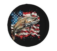 Caccia alla Trota con Bandiera Americana Coperchio Ruota di Scorta Durevole Copertura della Gomma Impermeabile Ruota di Scorta Coperture della Universale per RV Auto SUV 17inch