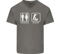 Caccia " Problem Solved " Divertente Cacciatore Uomo Scollo A V Cotone T-Shirt