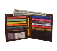 Cacciatore Marrone Rfid Blocco Vintage IN Vera Pelle Uomo Bifold Hipster Wallet