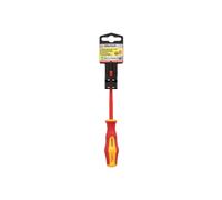 Cacciavite piatto isolato certificato VDE 1.000 V. Dimensioni: 0,6 x Ø 3,0 x 100 mm. Cacciavite di sicurezza Elettricista