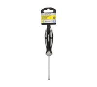 Cacciavite piatto stampato acciaio S2 manico TPR bimateriale. Dimensioni: 0,8 x Ø 4,0 x 75 mm. DIN5265