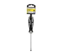 Cacciavite piatto stampato acciaio S2 manico TPR bimateriale. Dimensioni: 1,0 x 5,5 x 100 mm. DIN5265