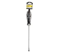 Cacciavite piatto stampato acciaio S2 manico TPR bimateriale. Dimensioni: 1,6 x Ø 8,0 x 200 mm. DIN5265