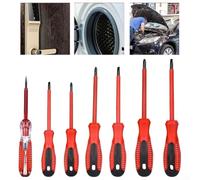 Cacciaviti progettati per la sicurezza Ottieni questo affidabile kit di sette pezzi con un tester per tutti i tuoi progetti elettrici