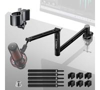 CACENCAN Braccio M05, supporto per microfono girevole a 360° con supporto da scrivania, braccio pieghevole per microfono da scrivania con adattatore a vite da 3/8" a 5/8", braccio microfono per live