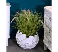 Cachepot rotondo con decorazioni ondulate in rilievo, Ø 44X37 cm in Polyresin grigia grigio