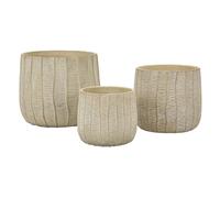 Cachepot TRIS rotondo in Ceramica, HONDURAS, Dimensioni 30,5X27-25X22,2-19,5X18 cm Texture verticale effetto legno marrone