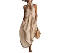 ,Cachi,3XL,Vestito da Donna Ampio da Vacanza Elegante con Scollo a V Profondo, Maxi Dress, Vestito Estivo Senza Maniche alla Moda per Feste