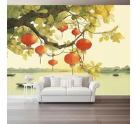 Cachi Muralo - Acquerello Lago Dell'Ovest Lanterna Carta da parati 3D per cameretta dei bambini in tessuto non tessuto, per ragazze e ragazzi decorazione da parete 200 x 141 cm