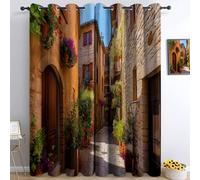 Cachi Tende Oscuranti Camera da Letto 2 Pannelli - Motivo Moderno Di Metà Secolo Architettura Città Piante Tende Oscuranti Termica Isolante con Anelli per Decorazione Finestre Interne 140L x 245A cm